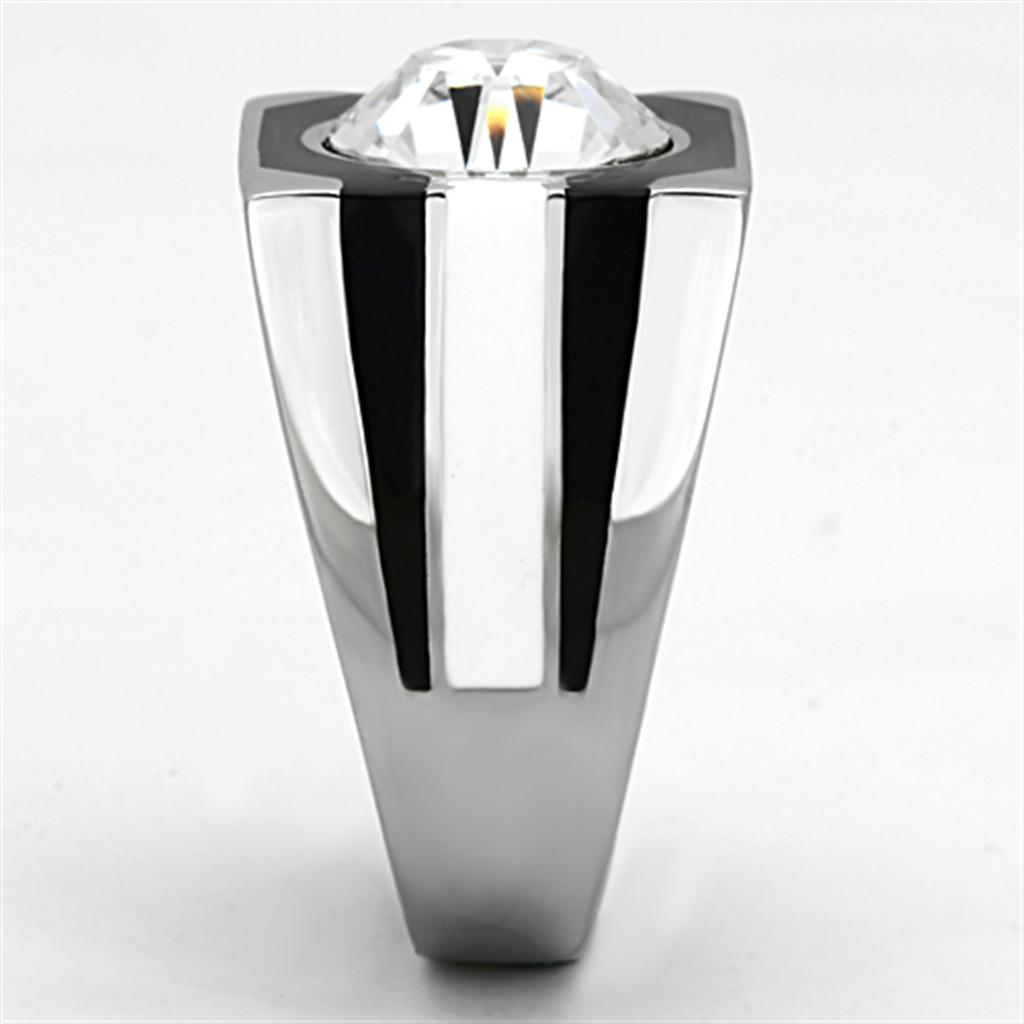 High polished (no plating) Stainless Steel Ring with Top Grade Crystal in Clear