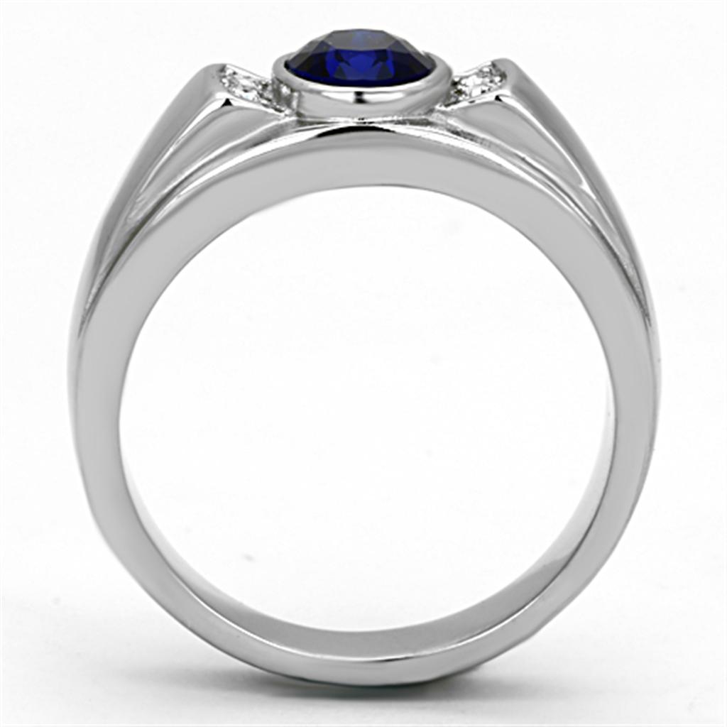 High polished (no plating) Stainless Steel Ring with Synthetic Synthetic Glass in Montana
