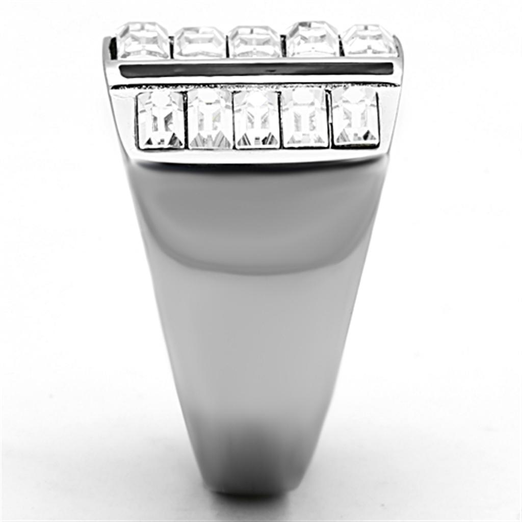 High polished (no plating) Stainless Steel Ring with Top Grade Crystal in Clear