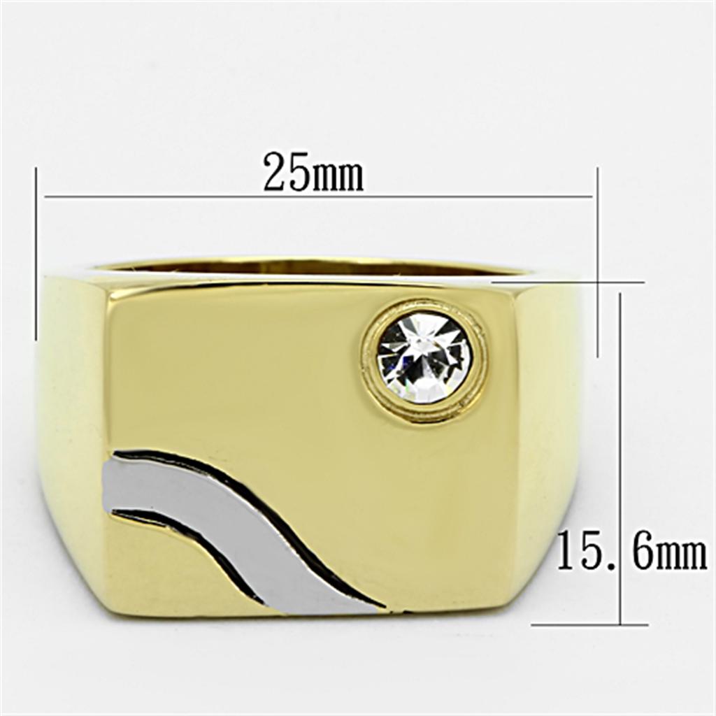 Two-Tone IP Gold (Ion Plating) Stainless Steel Ring with Top Grade Crystal in Clear