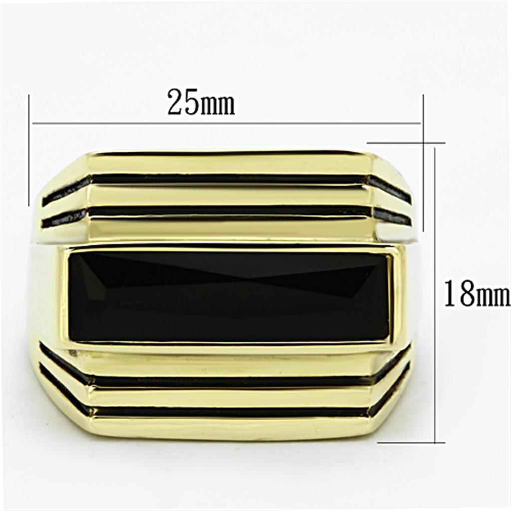 IP Gold(Ion Plating) Stainless Steel Ring with Synthetic Synthetic Glass in Jet