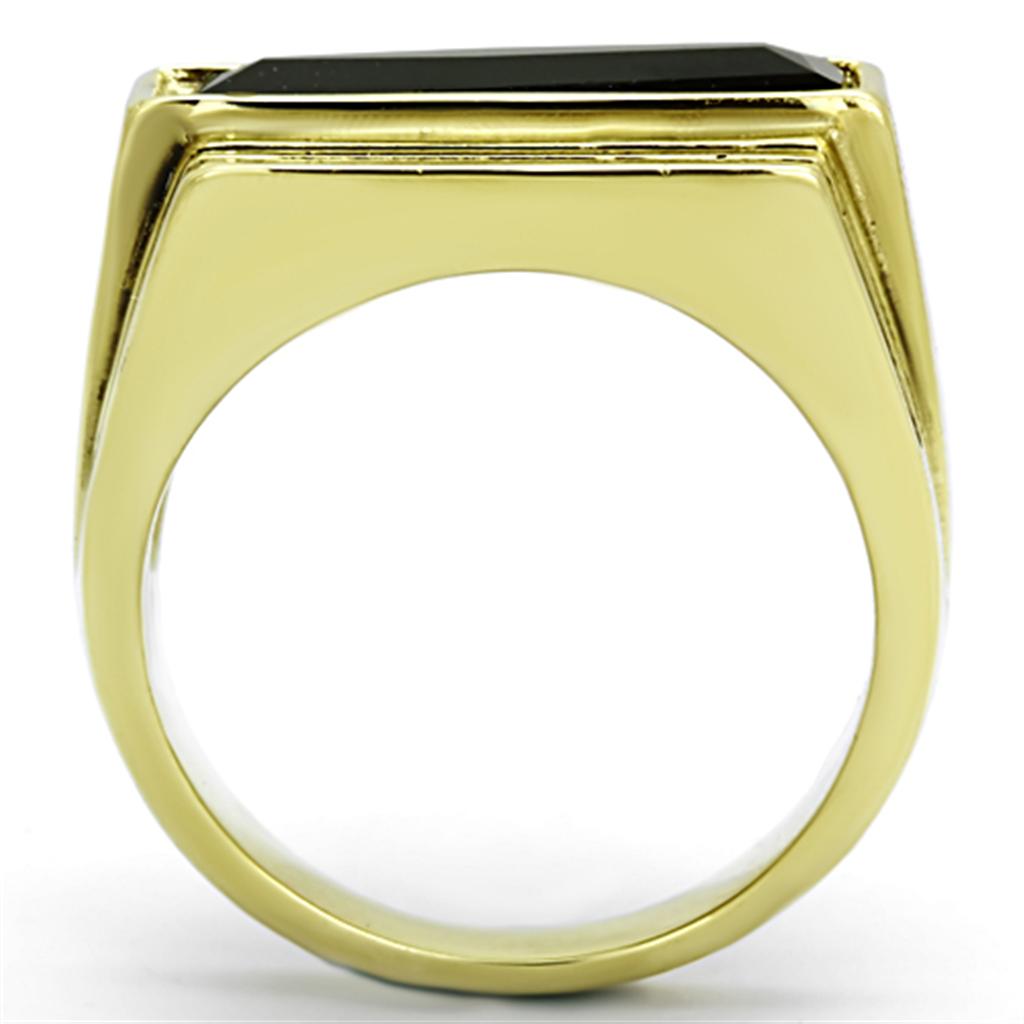 IP Gold(Ion Plating) Stainless Steel Ring with Synthetic Synthetic Glass in Jet