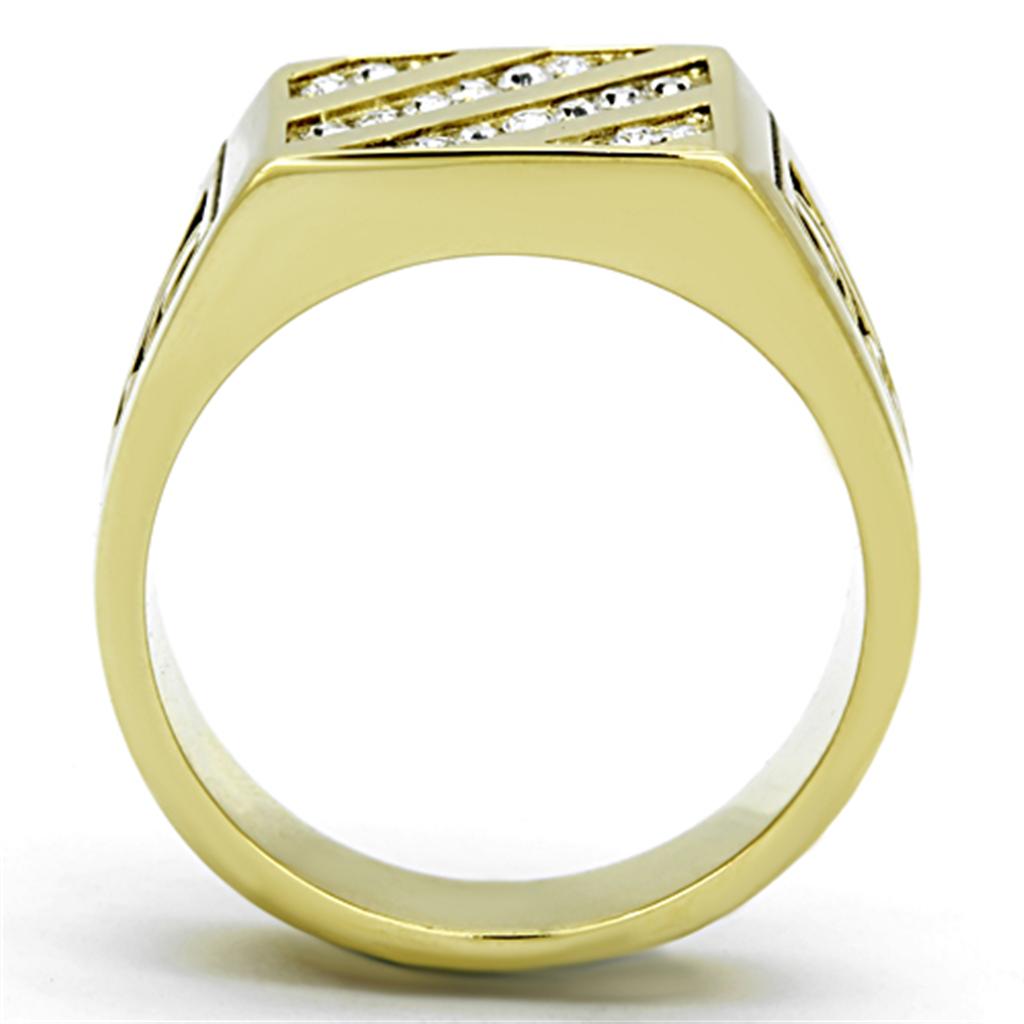 IP Gold(Ion Plating) Stainless Steel Ring with Top Grade Crystal in Clear