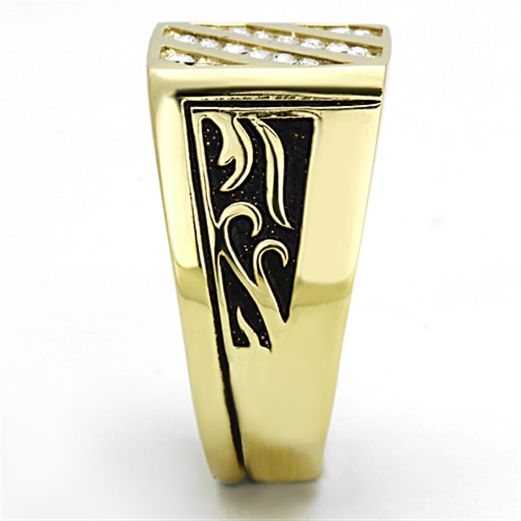 IP Gold(Ion Plating) Stainless Steel Ring with Top Grade Crystal in Clear
