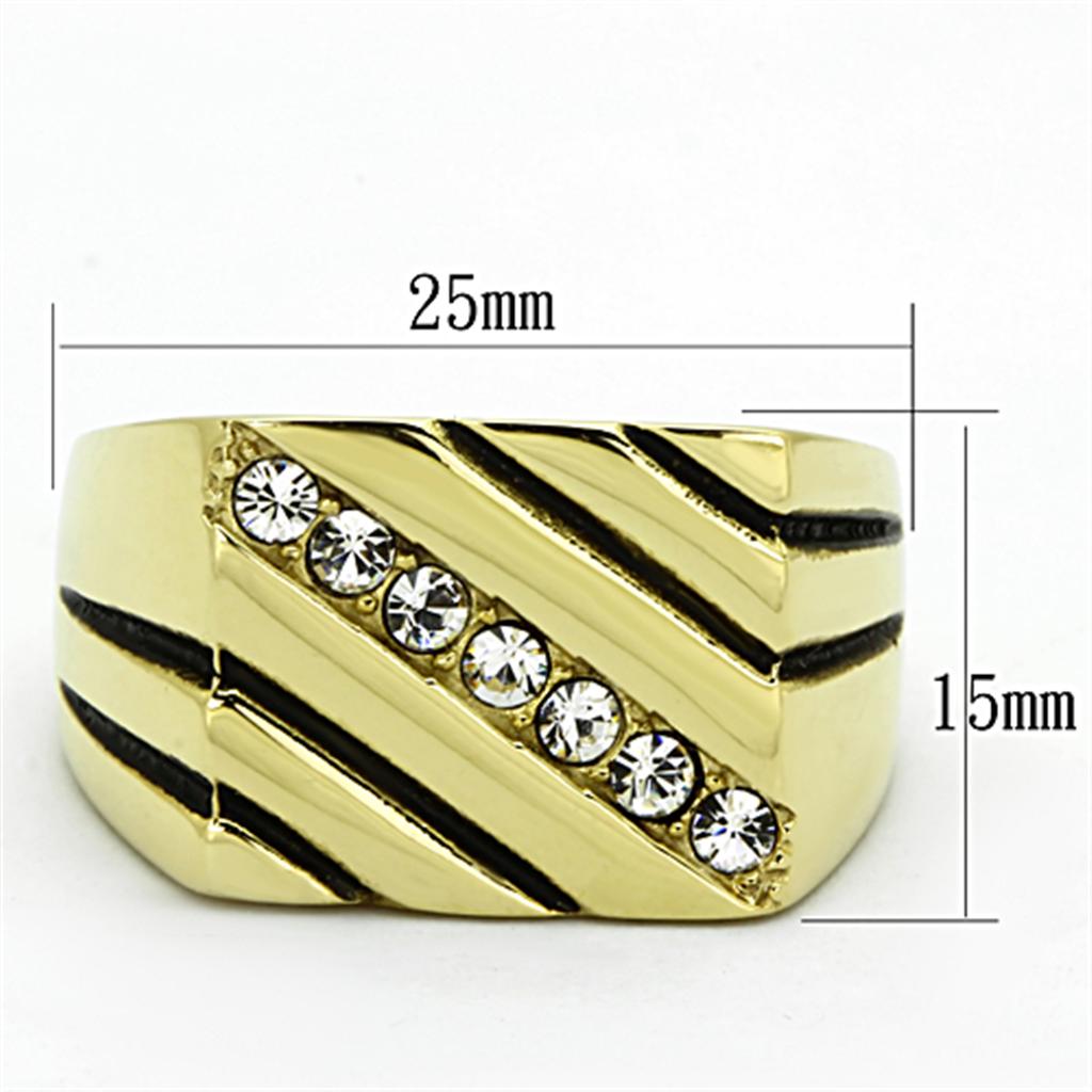 IP Gold(Ion Plating) Stainless Steel Ring with Top Grade Crystal in Clear