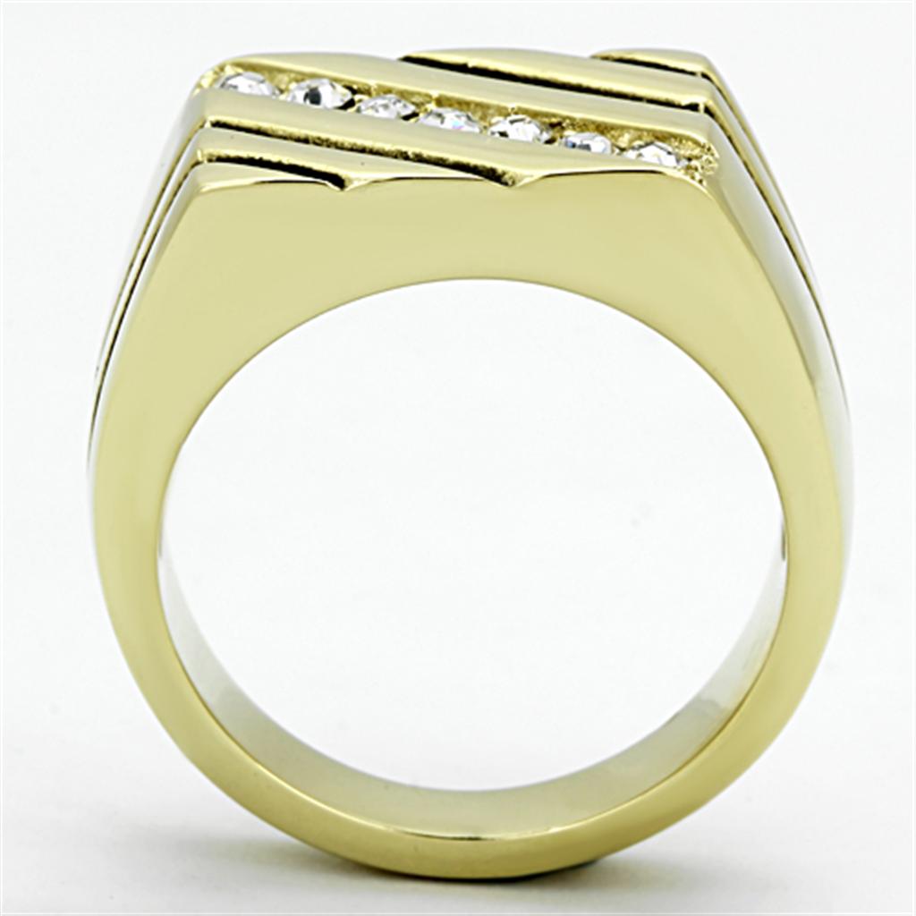 IP Gold(Ion Plating) Stainless Steel Ring with Top Grade Crystal in Clear