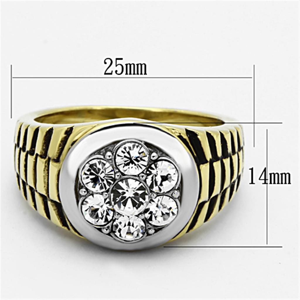 Two-Tone IP Gold (Ion Plating) Stainless Steel Ring with Top Grade Crystal in Clear