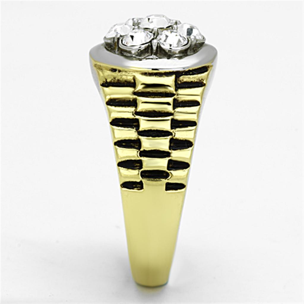 Two-Tone IP Gold (Ion Plating) Stainless Steel Ring with Top Grade Crystal in Clear