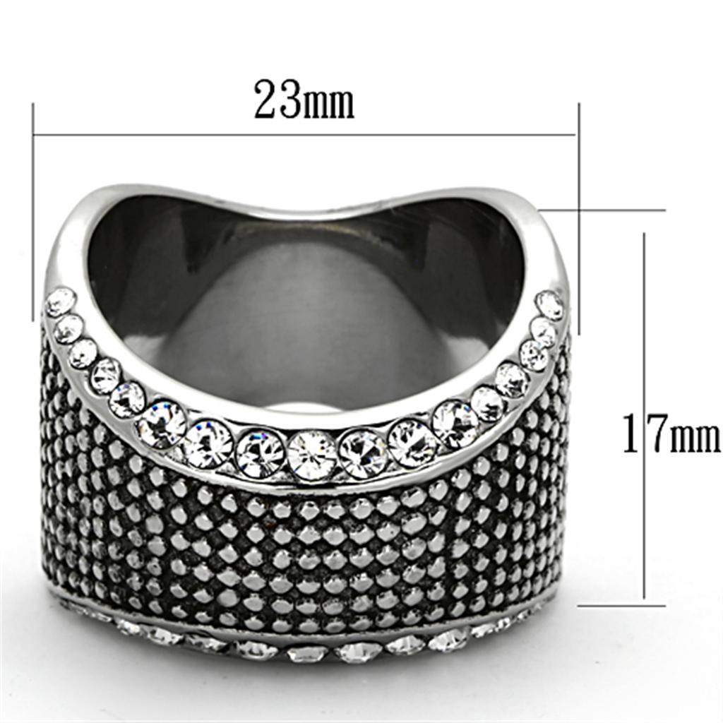 High polished (no plating) Stainless Steel Ring with Top Grade Crystal in Clear