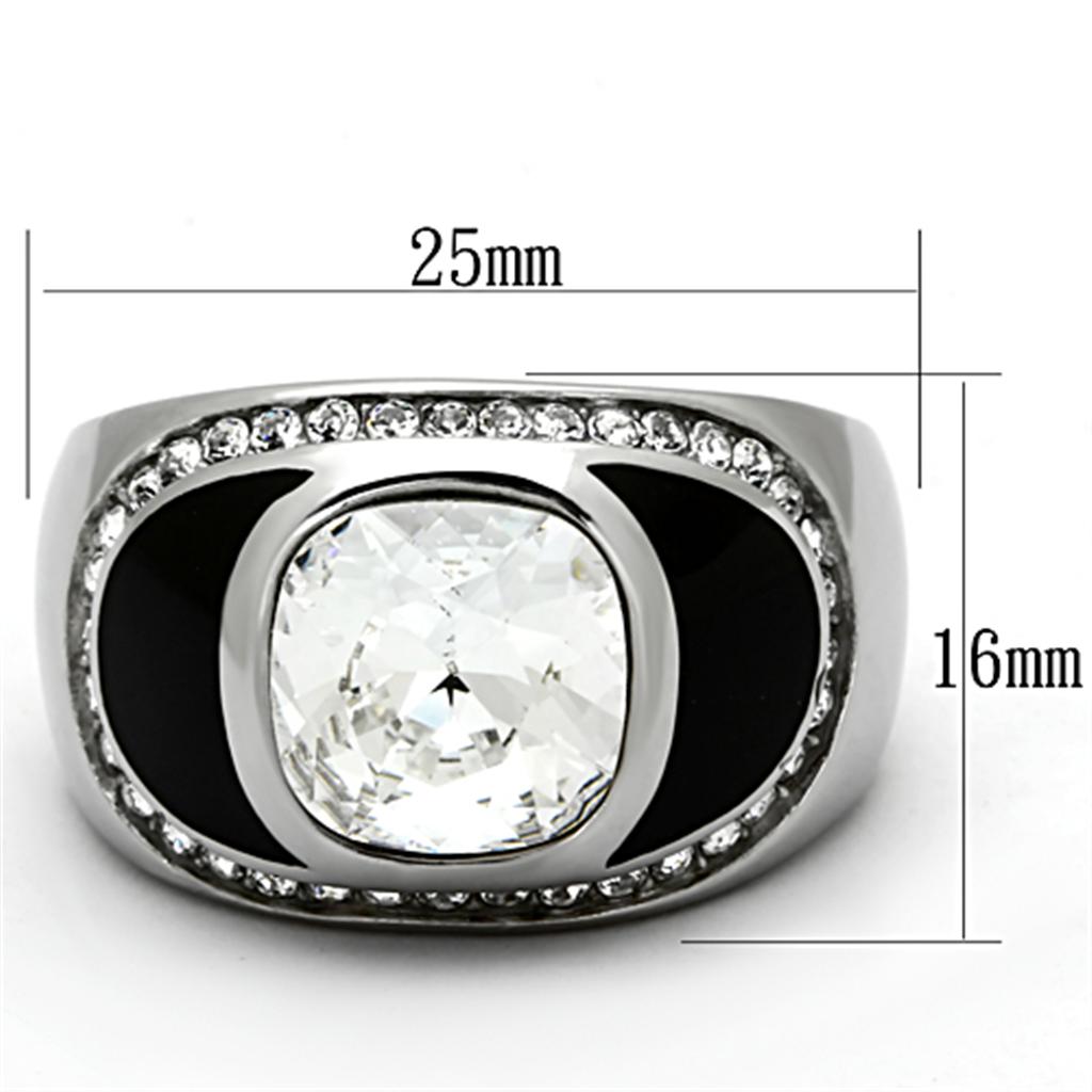 High polished (no plating) Stainless Steel Ring with Top Grade Crystal in Clear