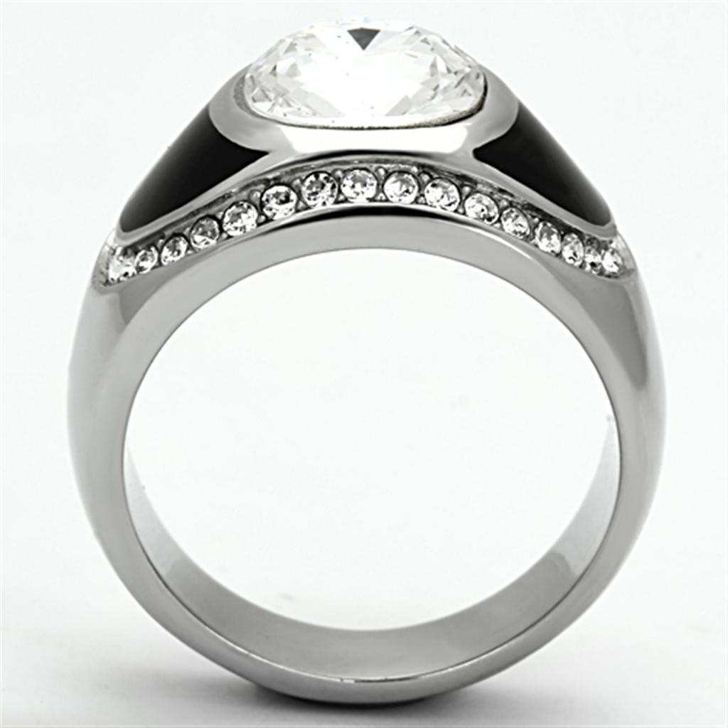 High polished (no plating) Stainless Steel Ring with Top Grade Crystal in Clear