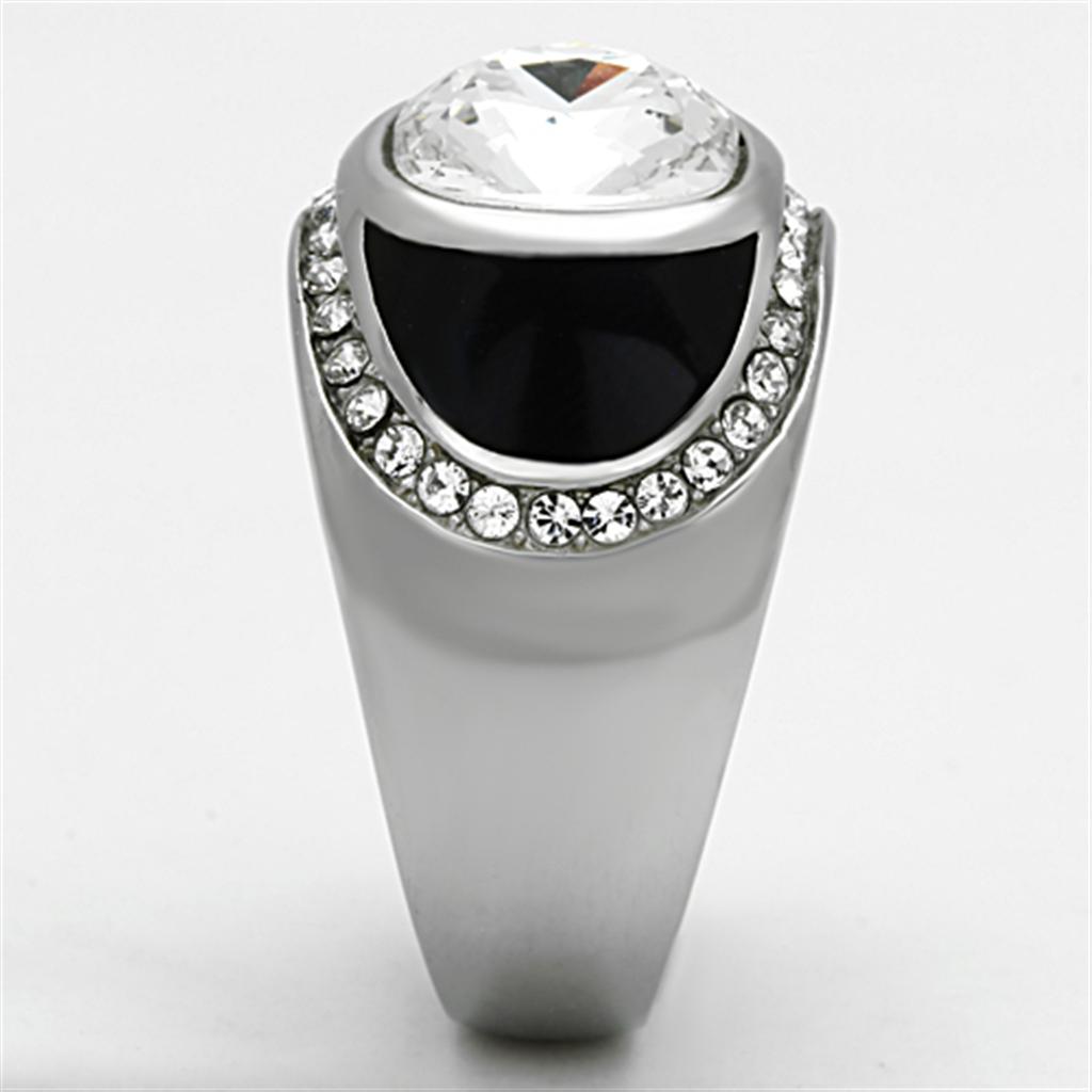 High polished (no plating) Stainless Steel Ring with Top Grade Crystal in Clear