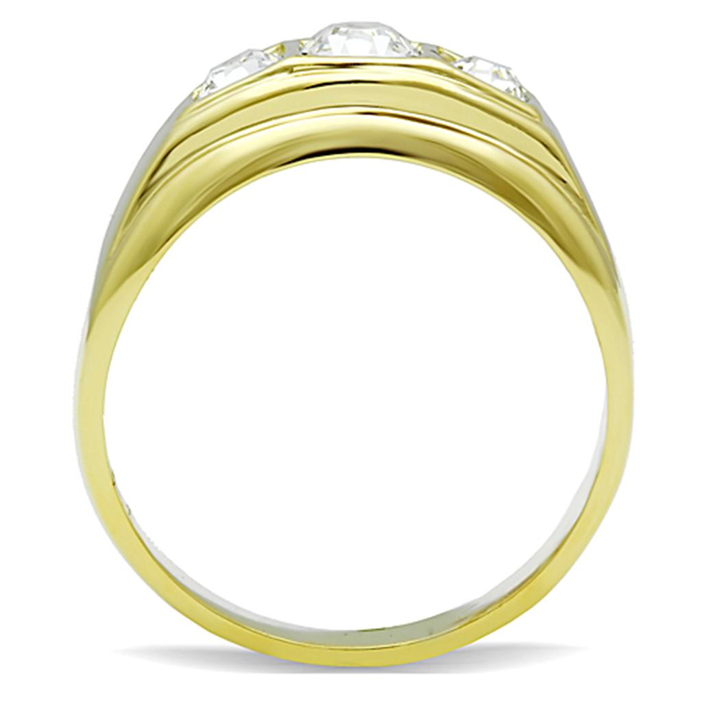 IP Gold(Ion Plating) Stainless Steel Ring with Top Grade Crystal in Clear