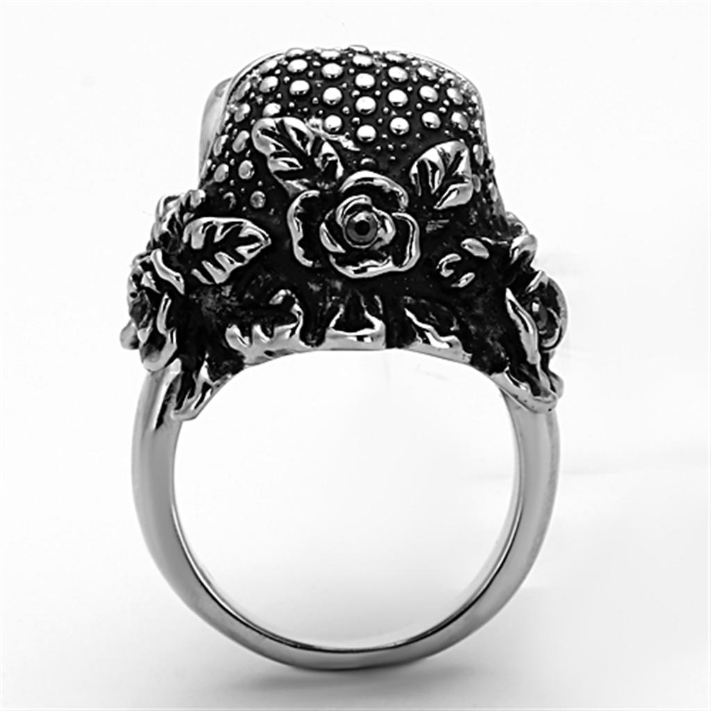 High polished (no plating) Stainless Steel Ring with Top Grade Crystal in Black Diamond