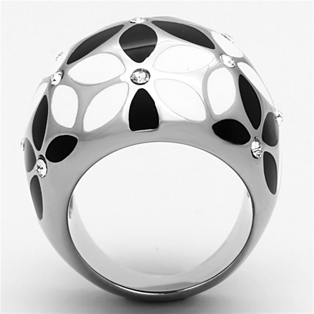 High polished (no plating) Stainless Steel Ring with Top Grade Crystal in Clear