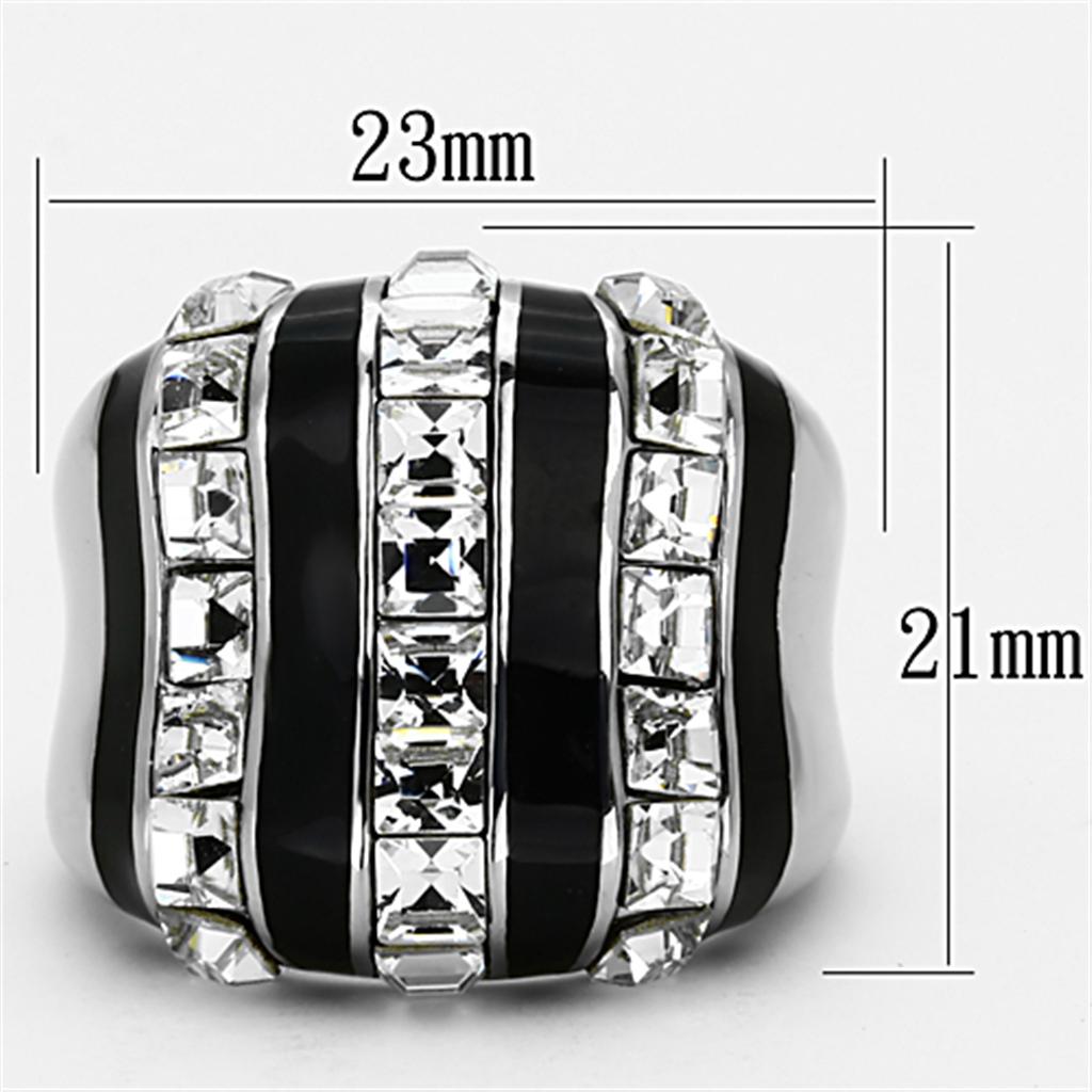 High polished (no plating) Stainless Steel Ring with Top Grade Crystal in Clear