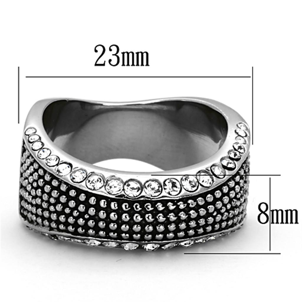 High polished (no plating) Stainless Steel Ring with Top Grade Crystal in Clear