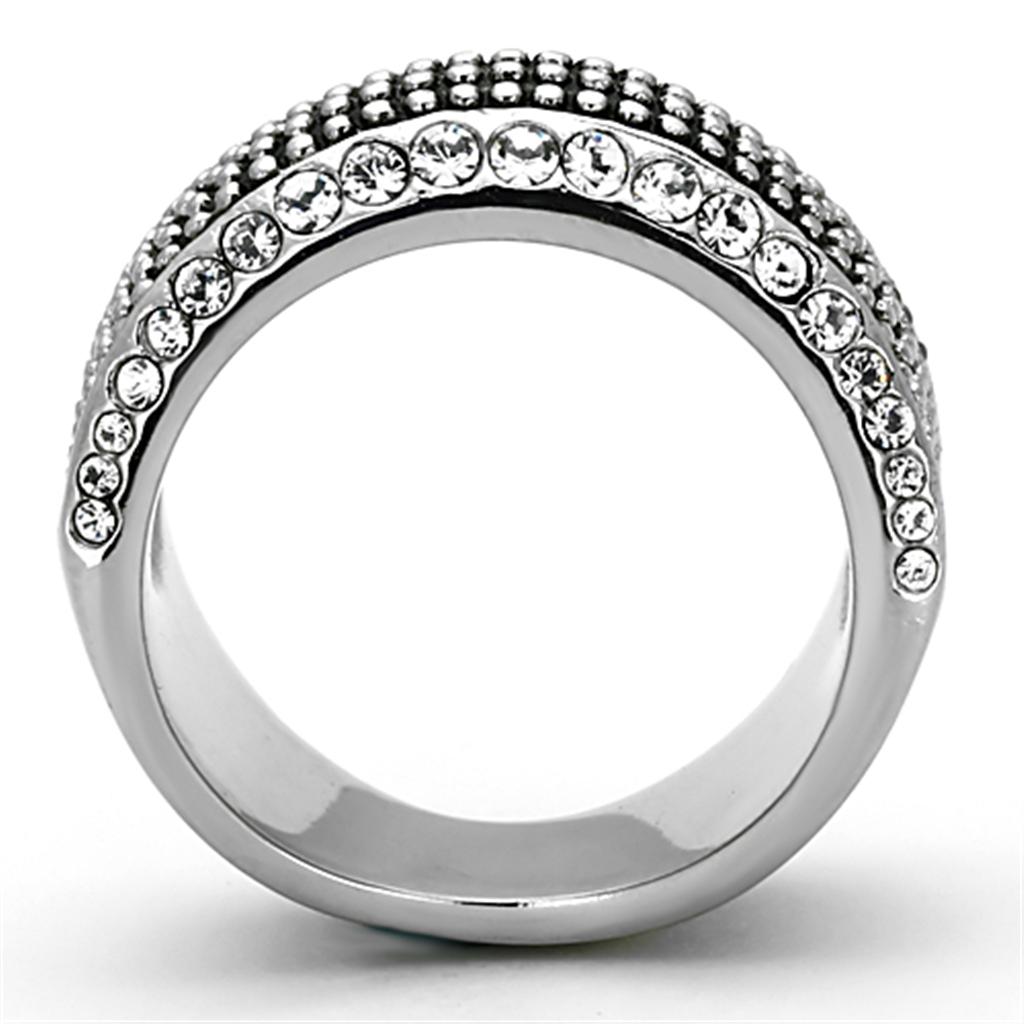 High polished (no plating) Stainless Steel Ring with Top Grade Crystal in Clear
