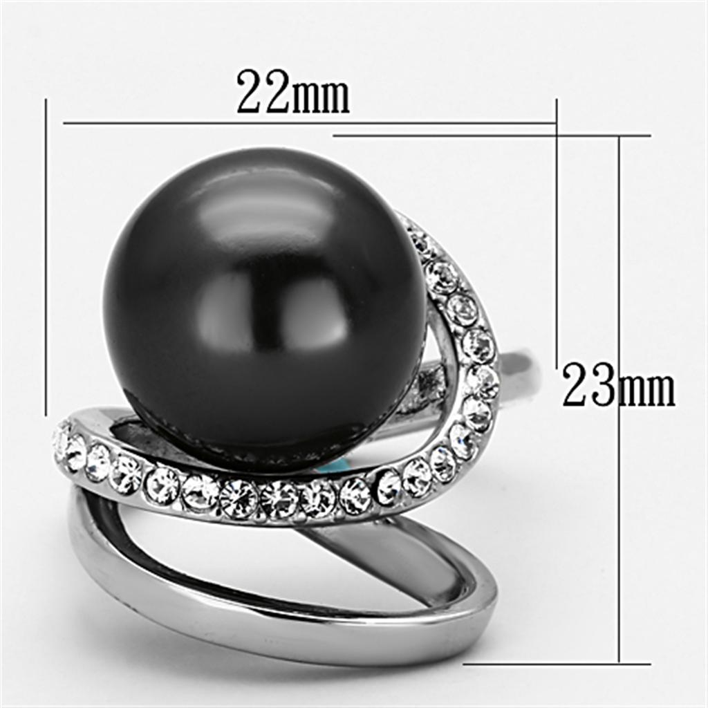 High polished (no plating) Stainless Steel Ring with Synthetic Pearl in Gray