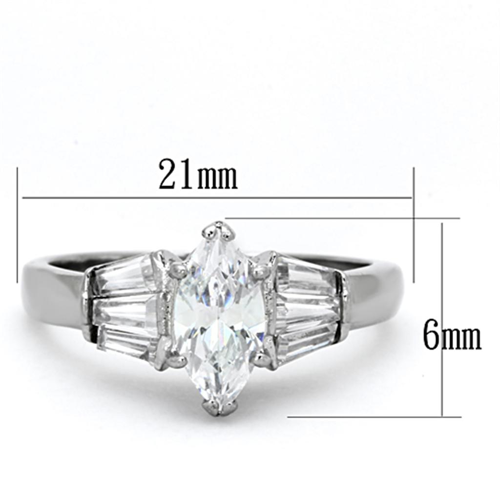 High polished (no plating) Stainless Steel Ring with AAA Grade CZ in Clear