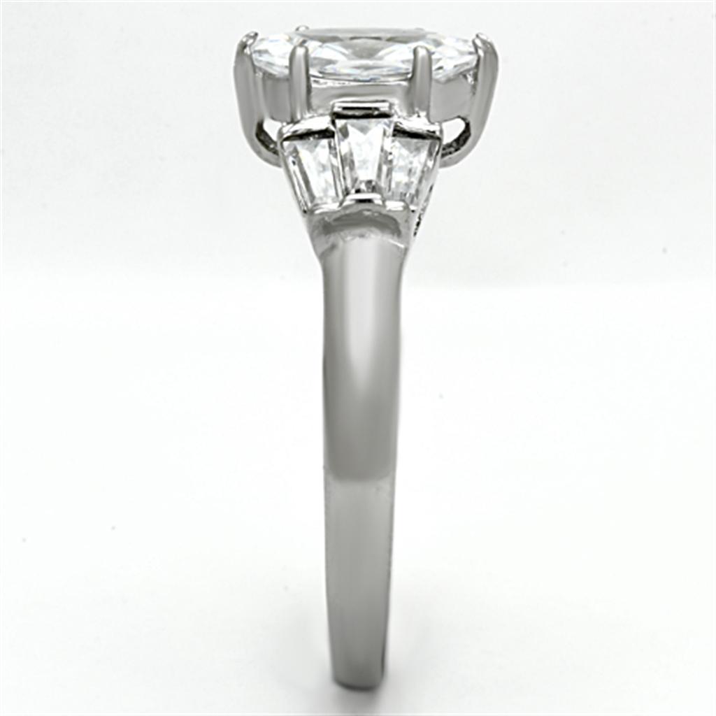 High polished (no plating) Stainless Steel Ring with AAA Grade CZ in Clear