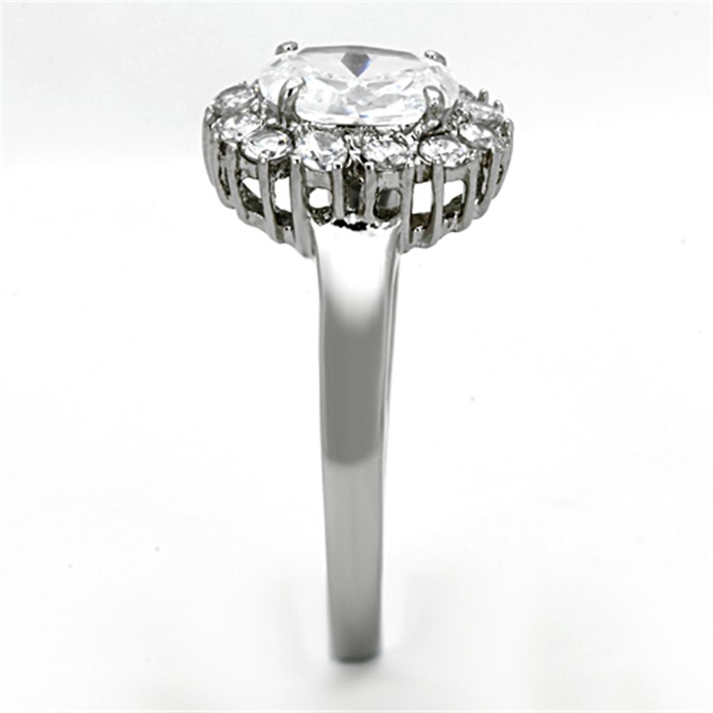 High polished (no plating) Stainless Steel Ring with AAA Grade CZ in Clear