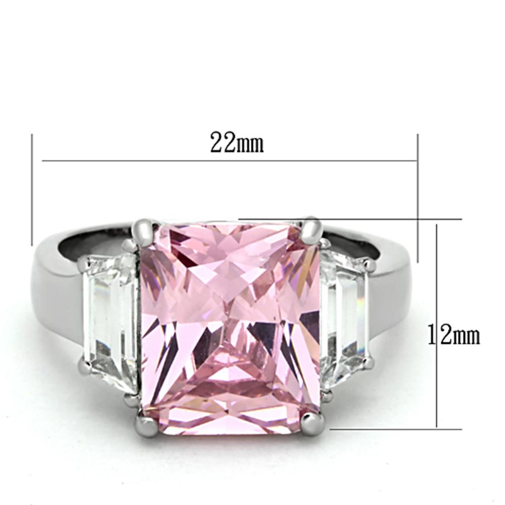 High polished (no plating) Stainless Steel Ring with AAA Grade CZ in Rose