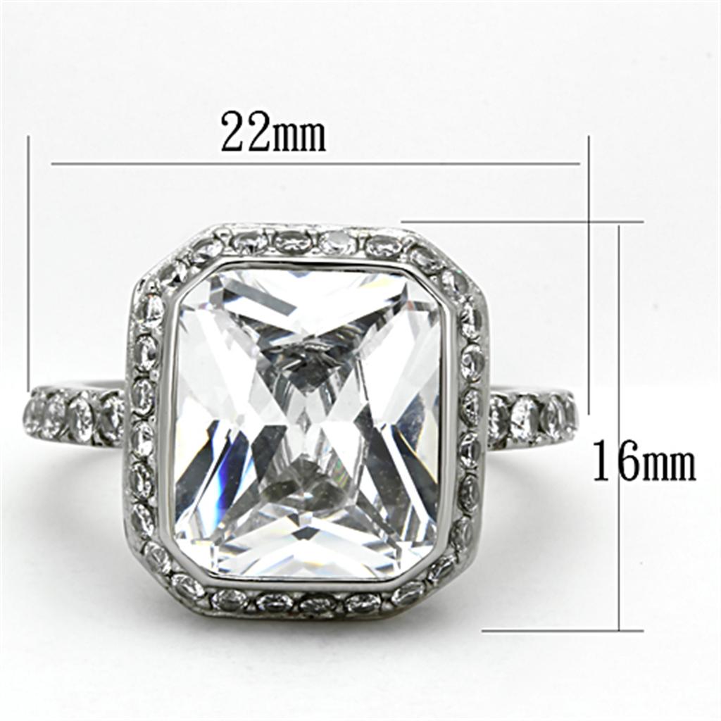 High polished (no plating) Stainless Steel Ring with AAA Grade CZ in Clear