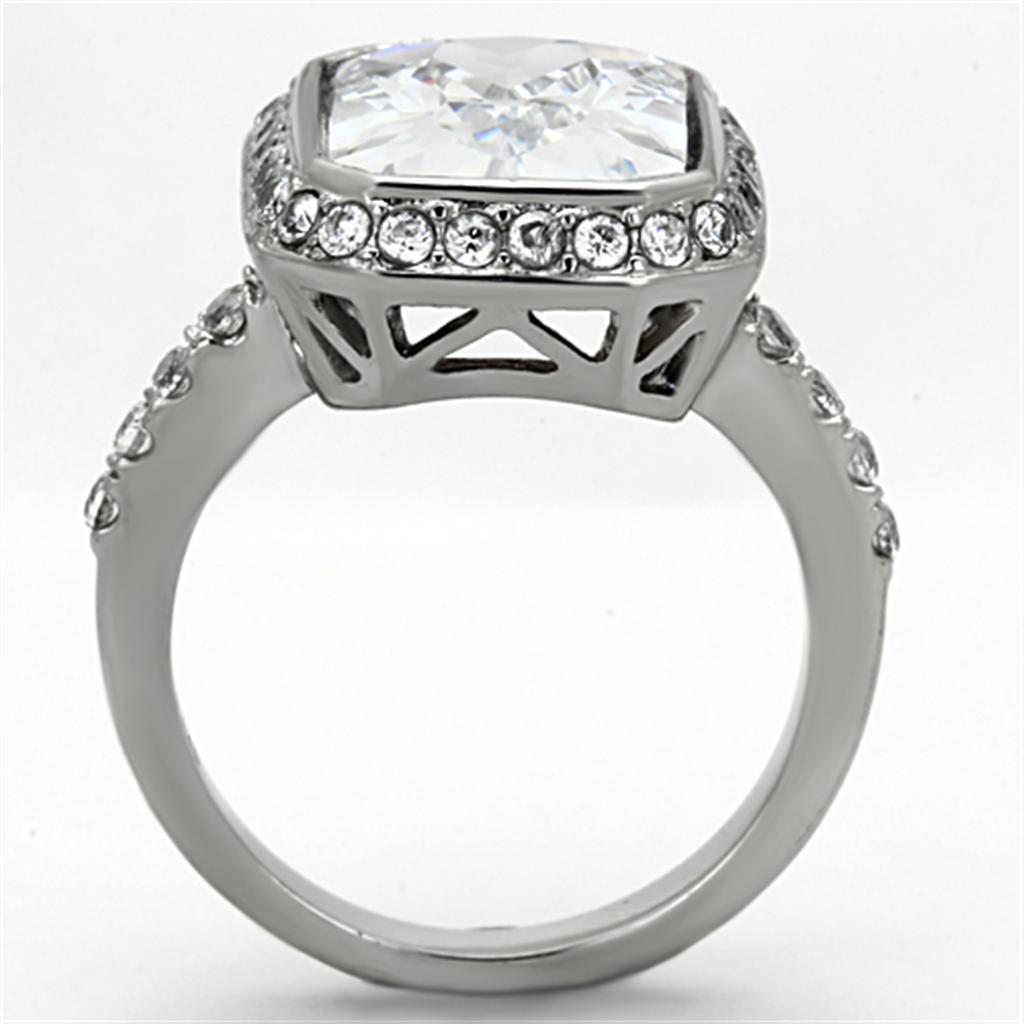 High polished (no plating) Stainless Steel Ring with AAA Grade CZ in Clear