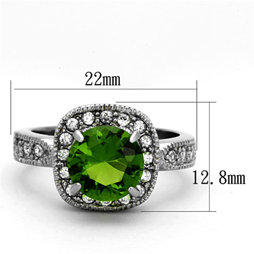 High polished (no plating) Stainless Steel Ring with Synthetic Synthetic Glass in Peridot