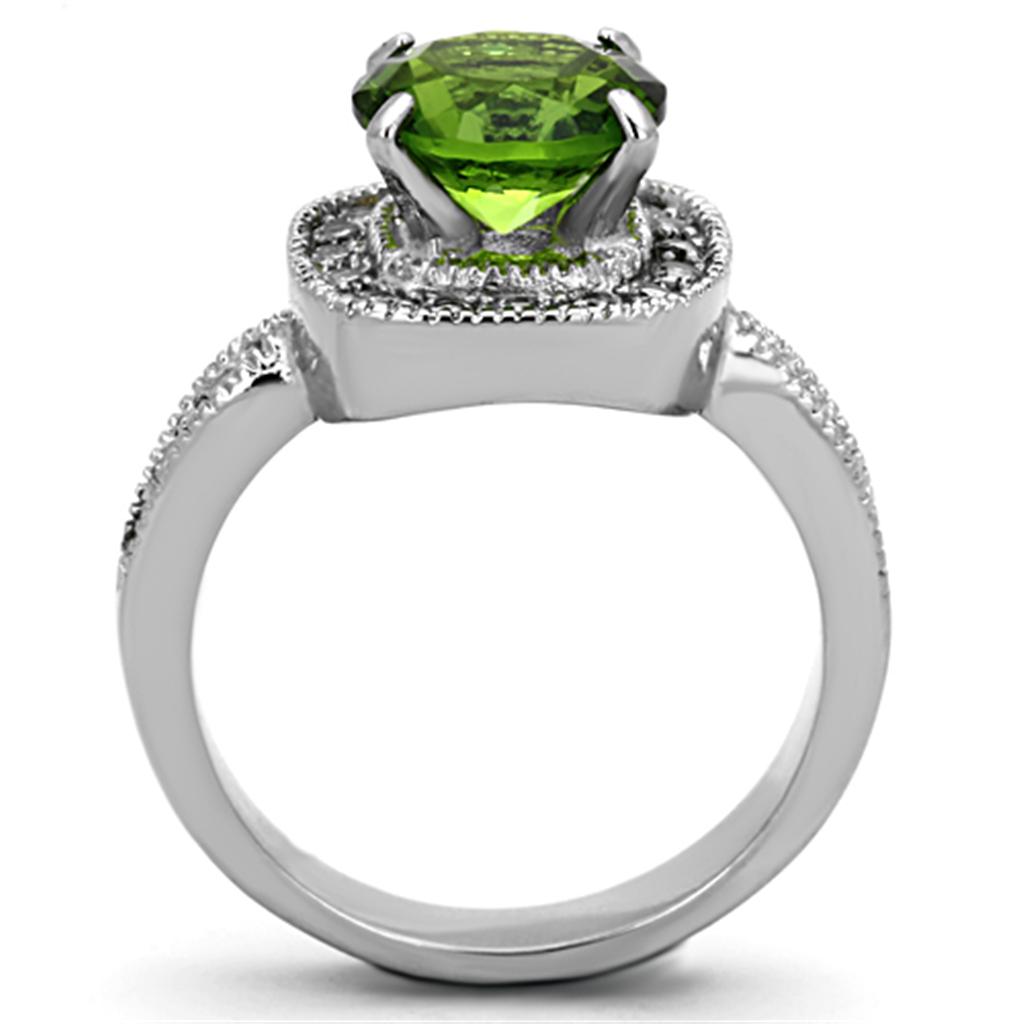 High polished (no plating) Stainless Steel Ring with Synthetic Synthetic Glass in Peridot