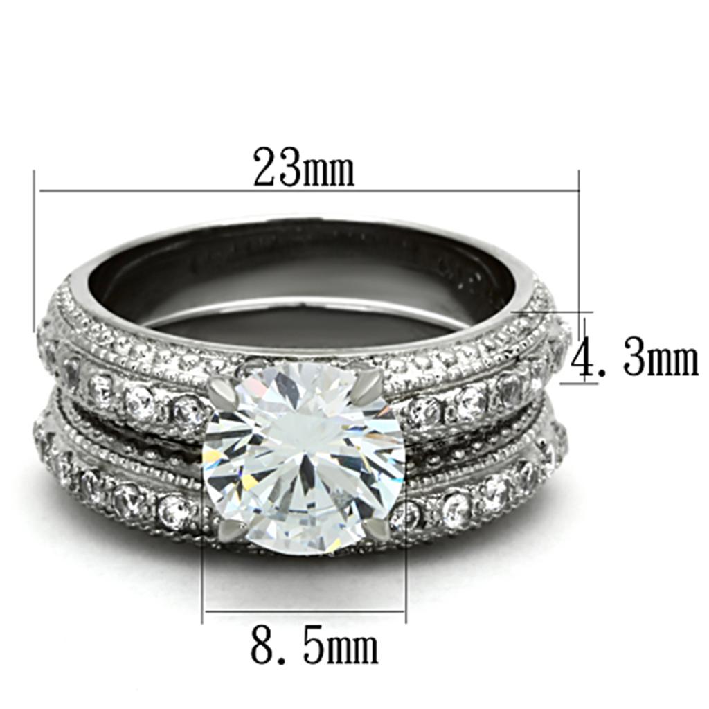High polished (no plating) Stainless Steel Ring with AAA Grade CZ in Clear