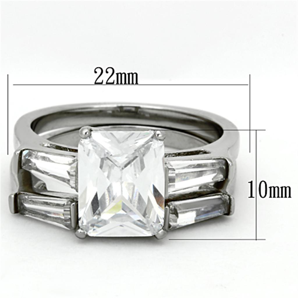High polished (no plating) Stainless Steel Ring with AAA Grade CZ in Clear