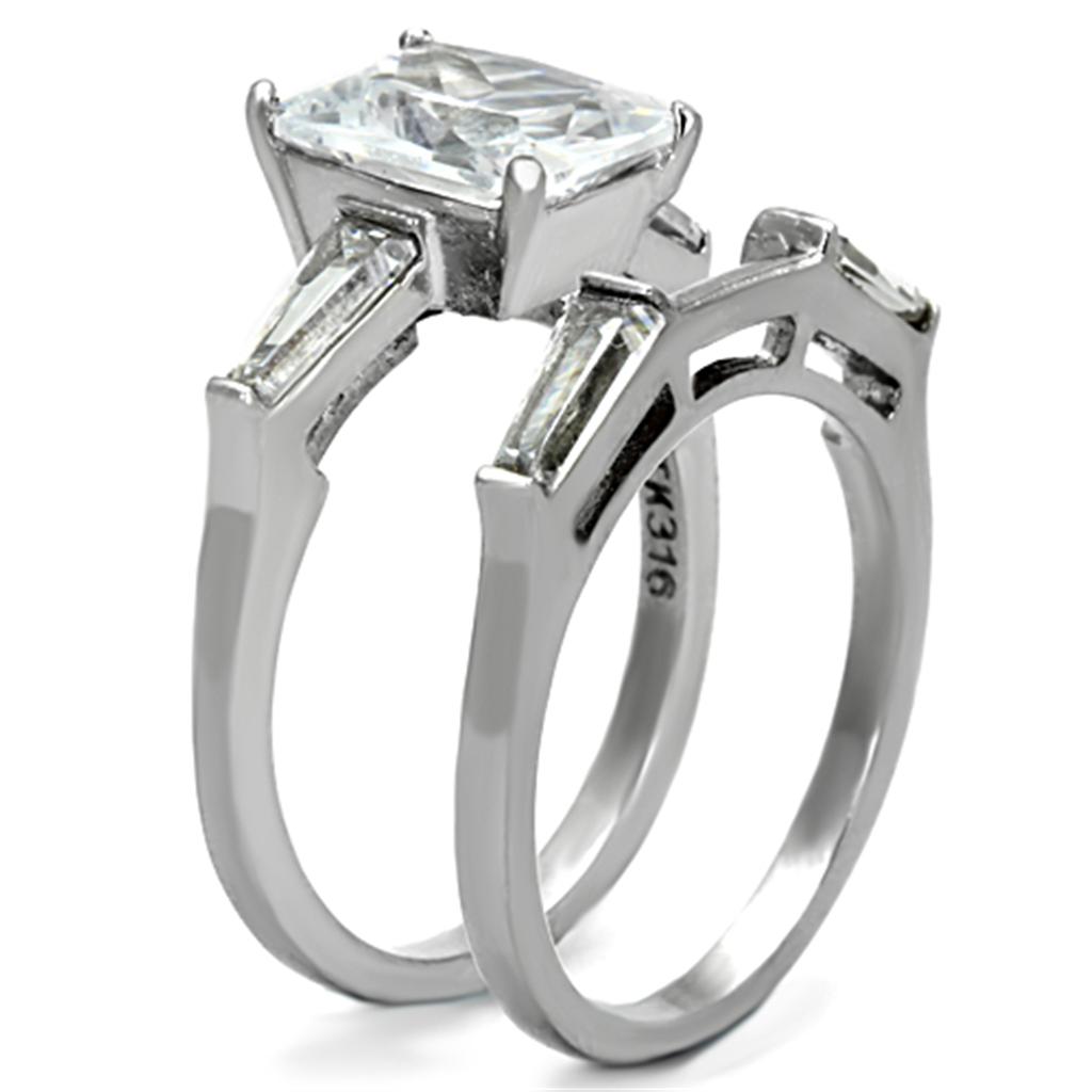 High polished (no plating) Stainless Steel Ring with AAA Grade CZ in Clear