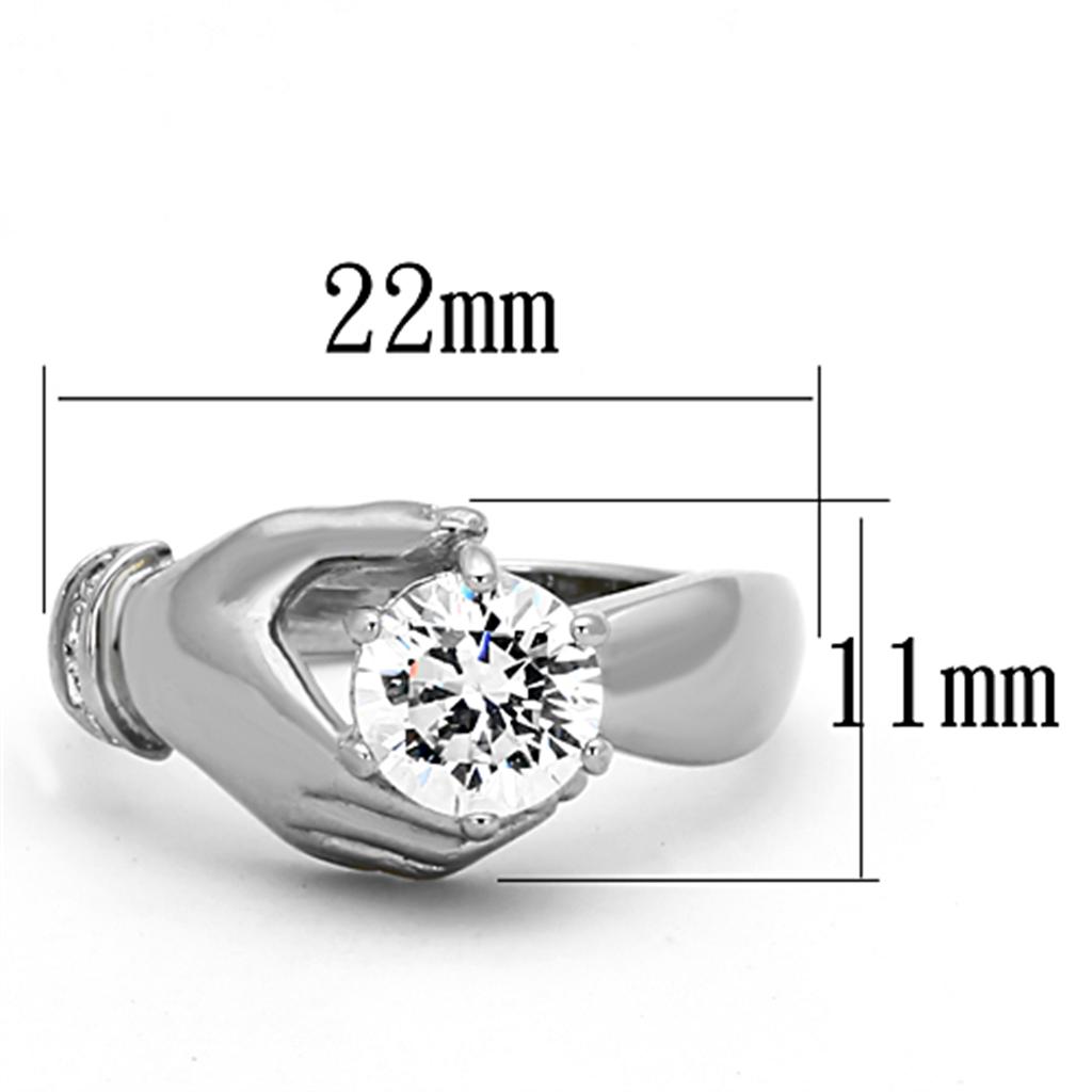 High polished (no plating) Stainless Steel Ring with AAA Grade CZ in Clear