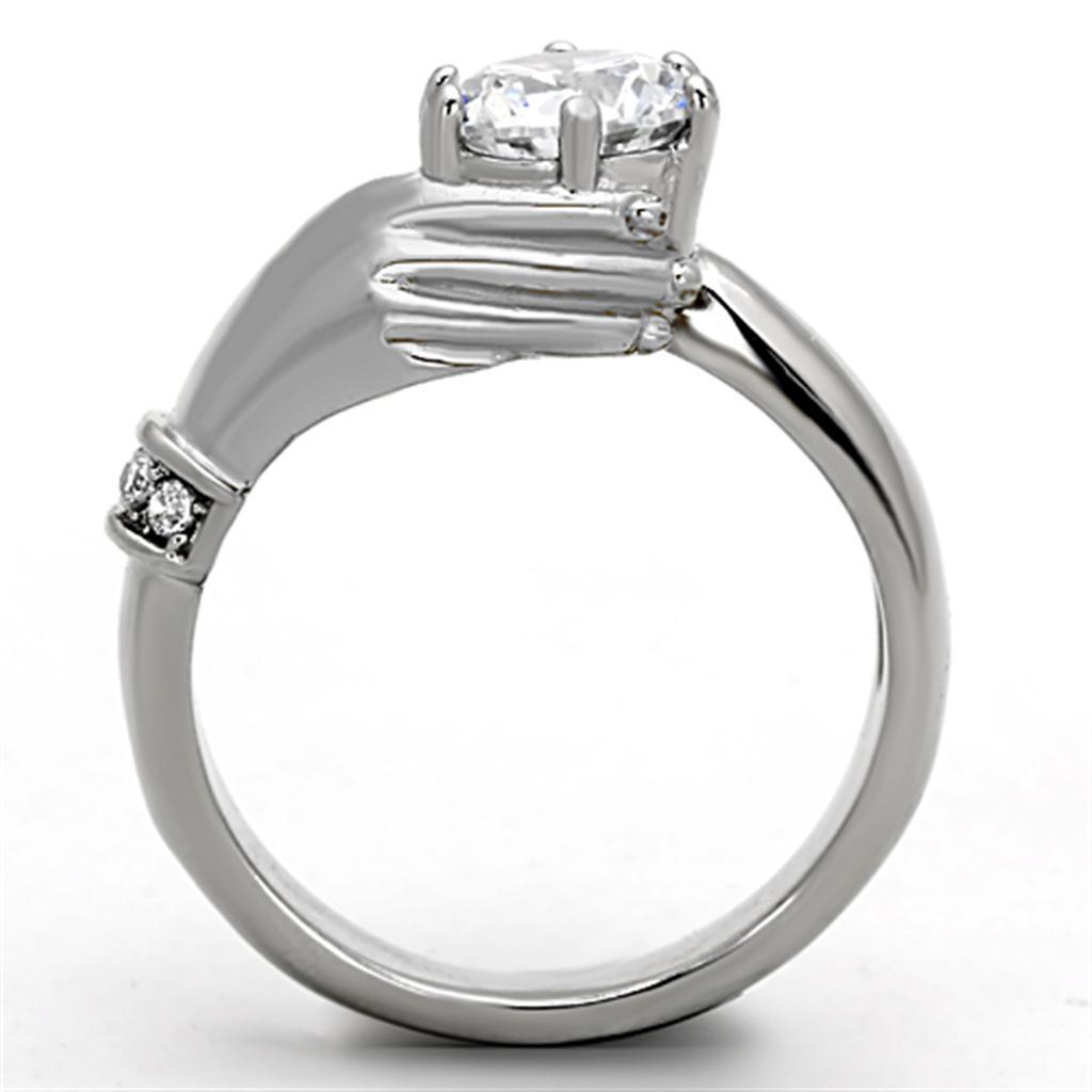 High polished (no plating) Stainless Steel Ring with AAA Grade CZ in Clear