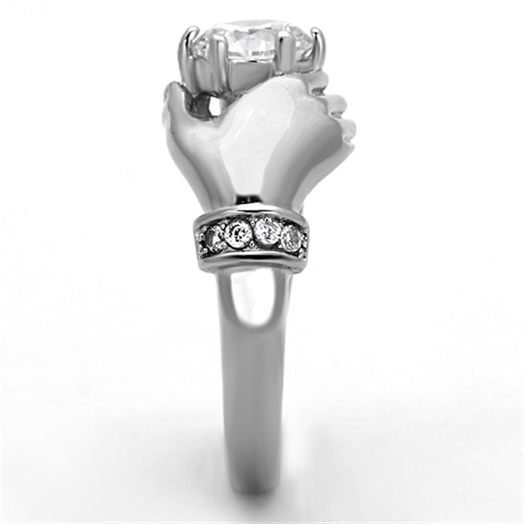 High polished (no plating) Stainless Steel Ring with AAA Grade CZ in Clear