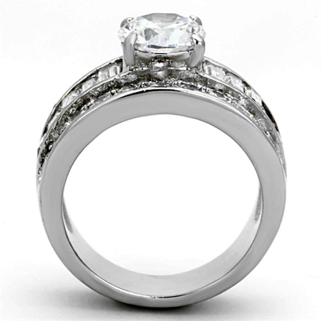 High polished (no plating) Stainless Steel Ring with AAA Grade CZ in Clear