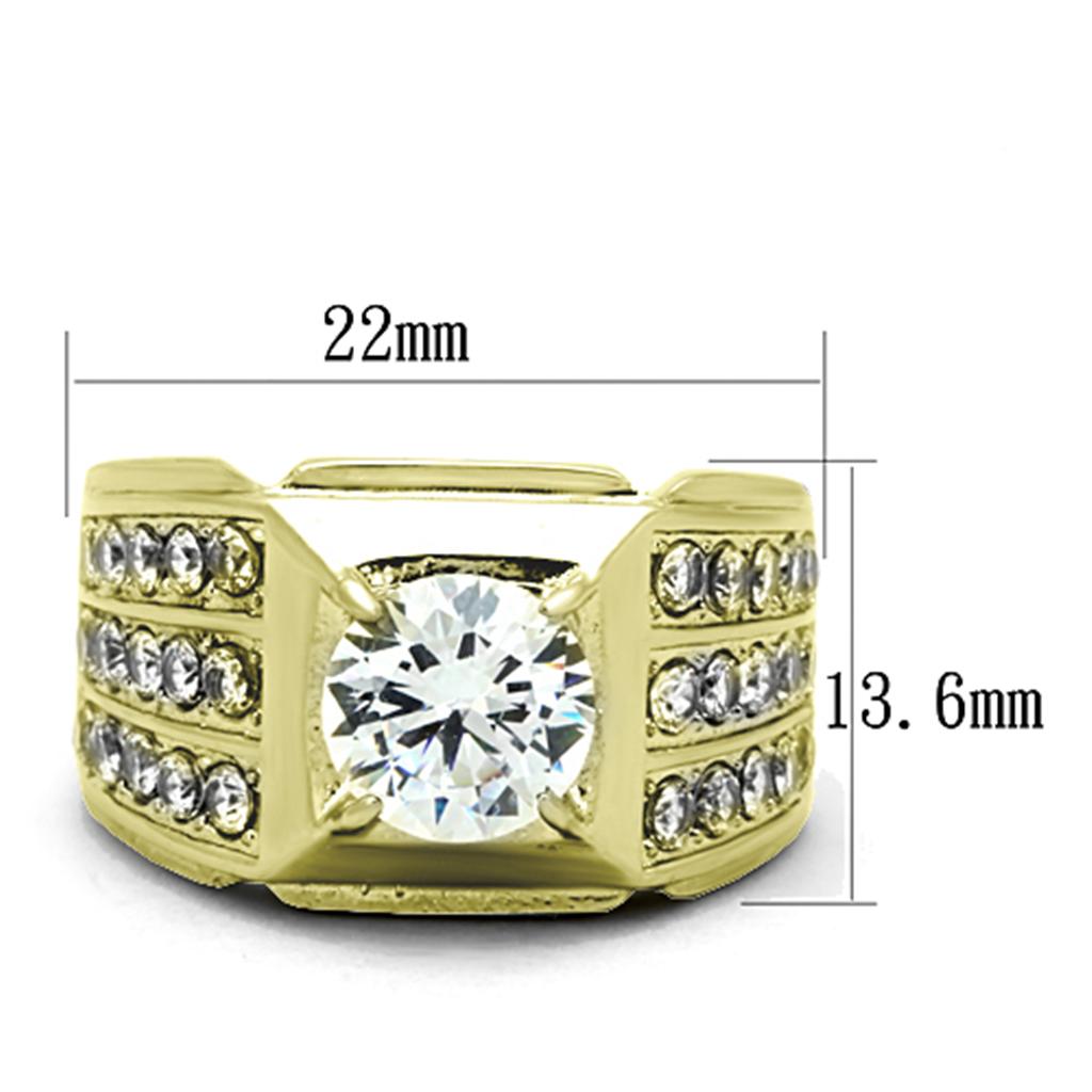 TK1233G IP Gold(Ion Plating) Stainless Steel Ring with AAA Grade CZ in Clear