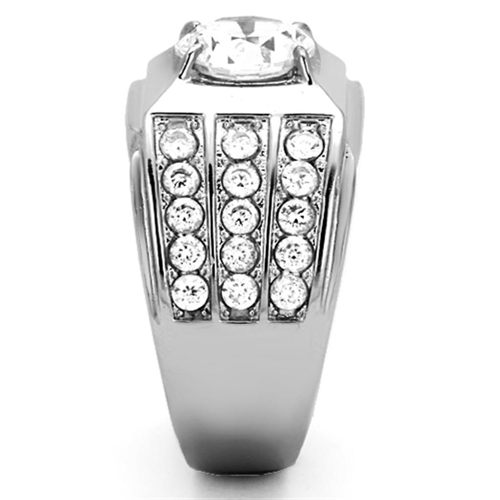 High polished (no plating) Stainless Steel Ring with AAA Grade CZ in Clear