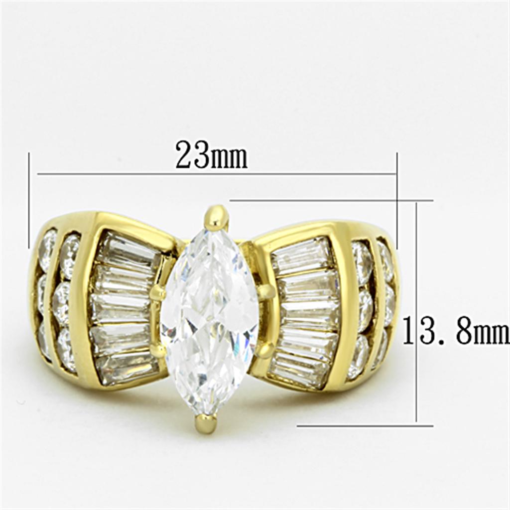 IP Gold(Ion Plating) Stainless Steel Ring with AAA Grade CZ in Clear