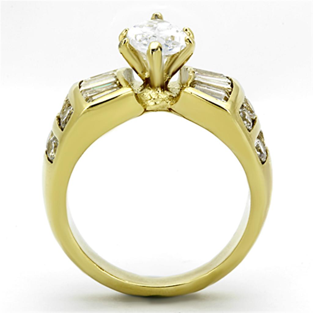 IP Gold(Ion Plating) Stainless Steel Ring with AAA Grade CZ in Clear