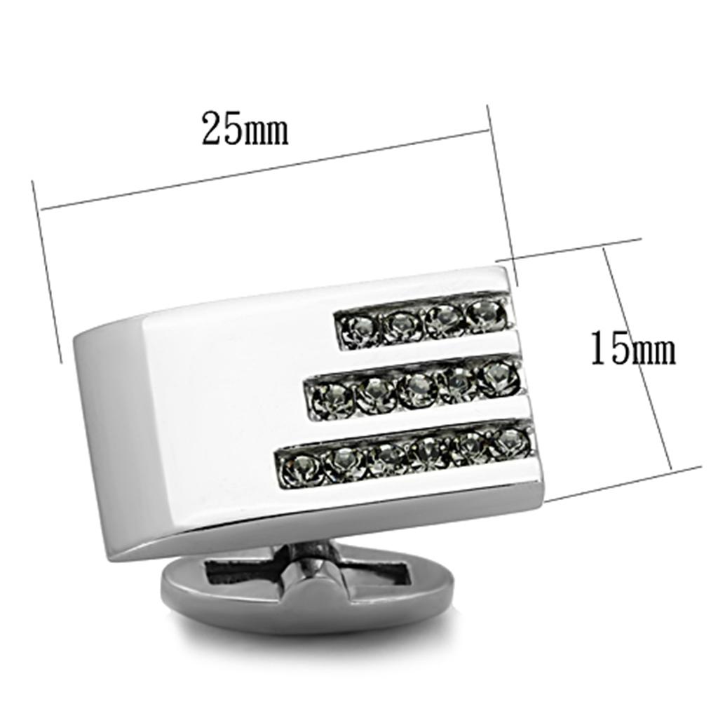 High polished (no plating) Stainless Steel Cufflink with Top Grade Crystal in Black Diamond