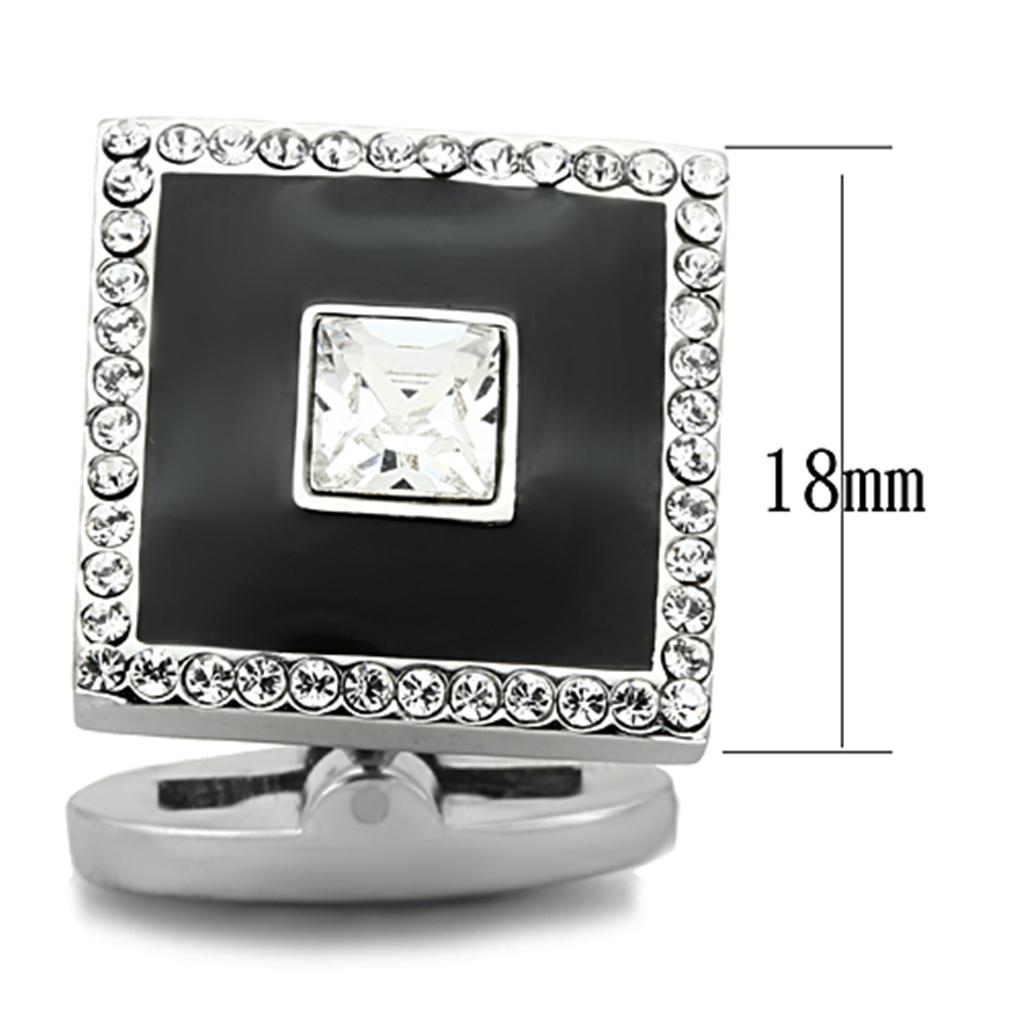 High polished (no plating) Stainless Steel Cufflink with Top Grade Crystal in Clear