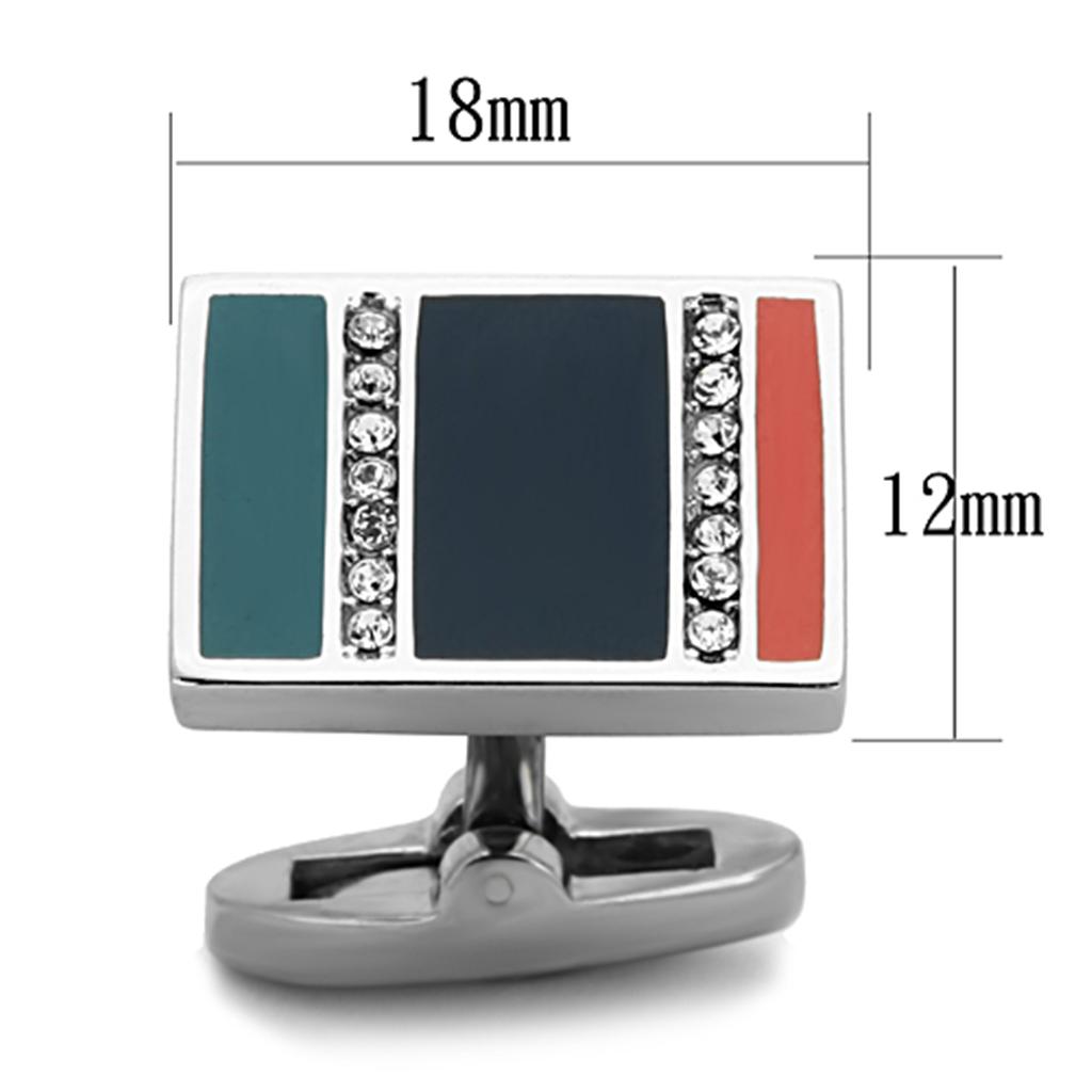 High polished (no plating) Stainless Steel Cufflink with Top Grade Crystal in Clear