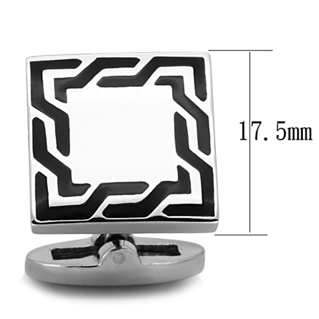 High polished (no plating) Stainless Steel Cufflink with Epoxy in Jet