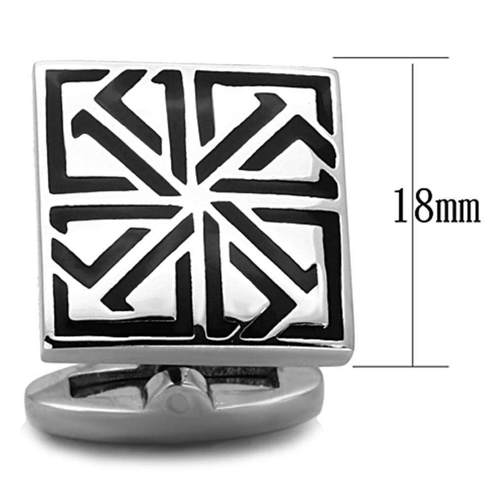 High polished (no plating) Stainless Steel Cufflink with Epoxy in Jet