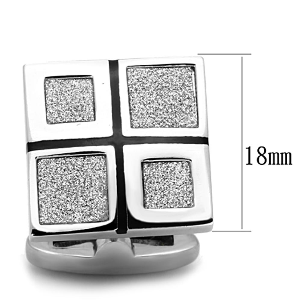 High polished (no plating) Stainless Steel Cufflink with Epoxy in Jet