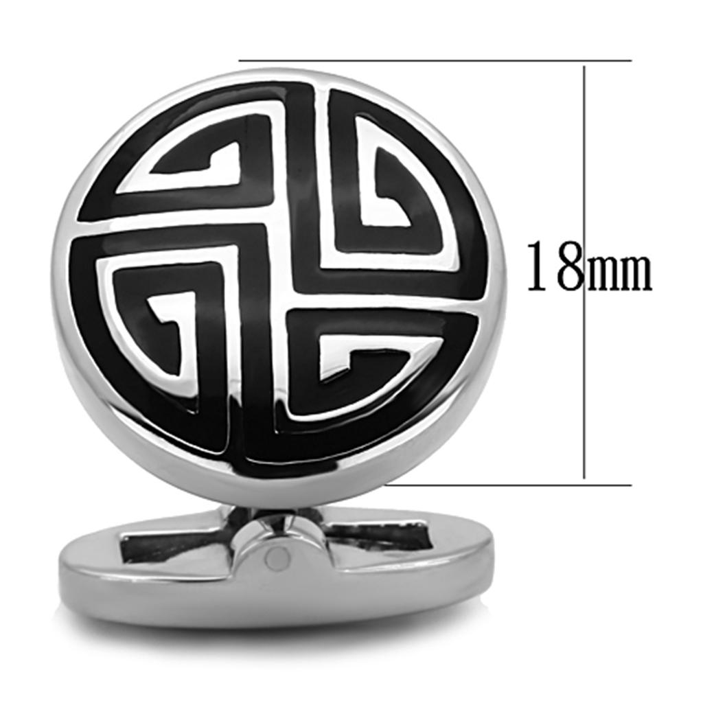 High polished (no plating) Stainless Steel Cufflink with Epoxy in Jet