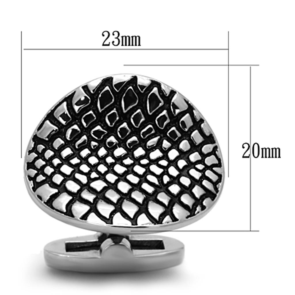 High polished (no plating) Stainless Steel Cufflink with Epoxy in Jet